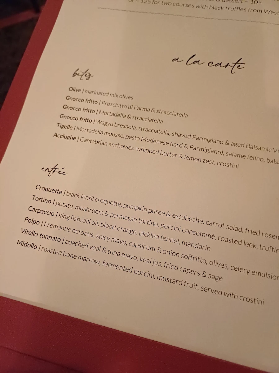 Menu, Trattoria Emilia