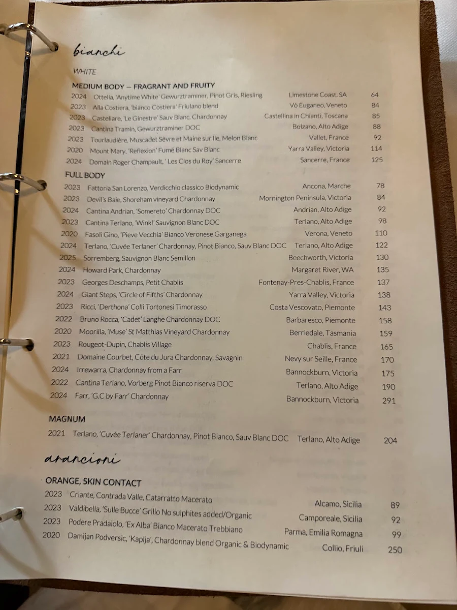 Menu, Trattoria Emilia