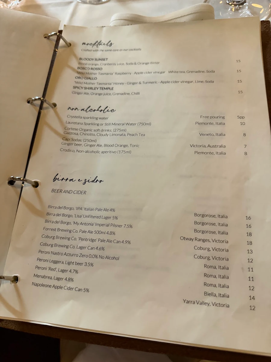 Menu, Trattoria Emilia
