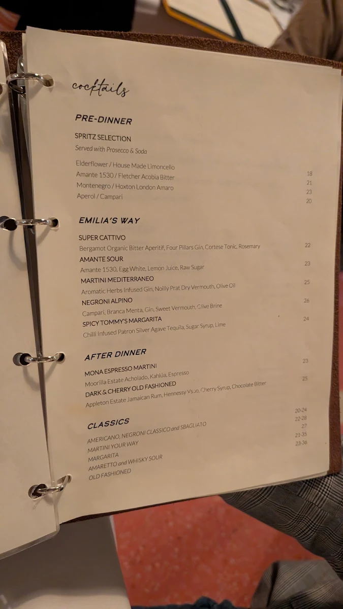 Menu, Trattoria Emilia