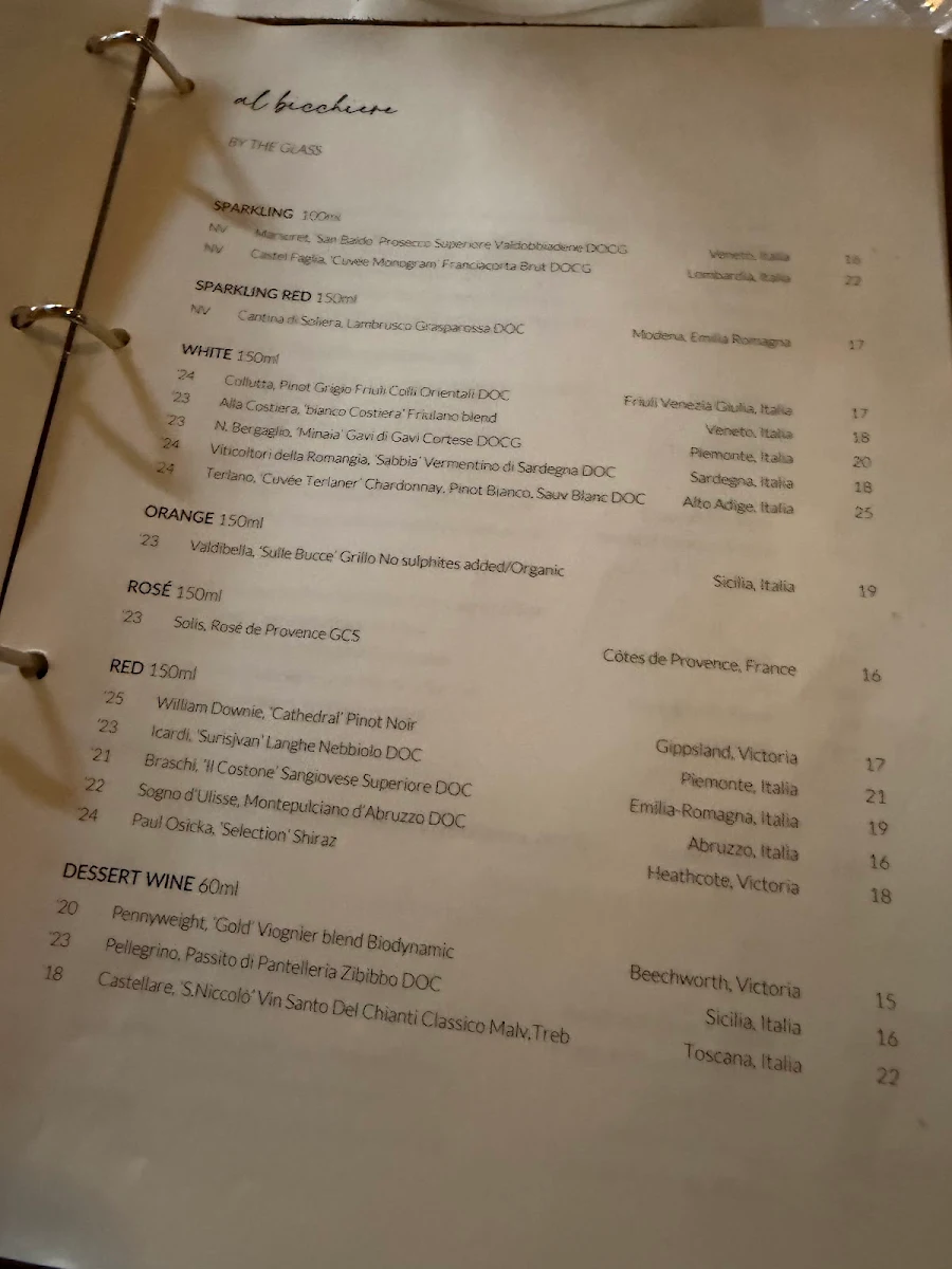 Menu, Trattoria Emilia