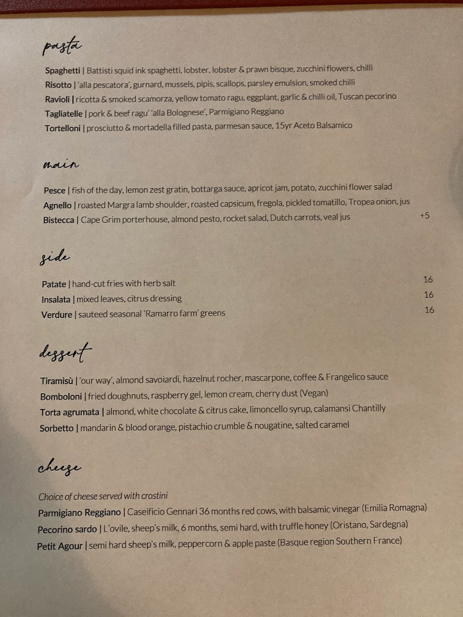 Menu, Trattoria Emilia