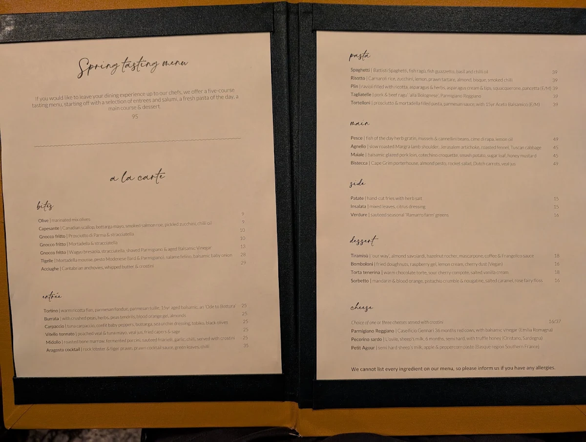 Menu, Trattoria Emilia