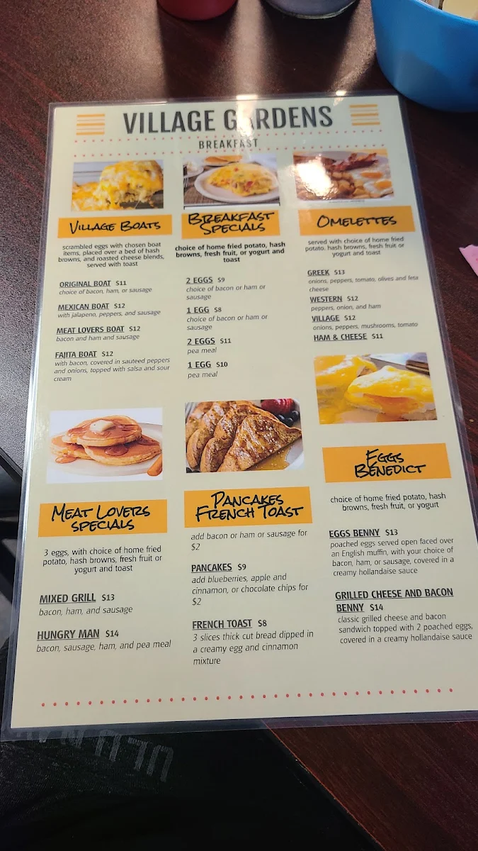 Menu, Village Gardens Family Restaurant
