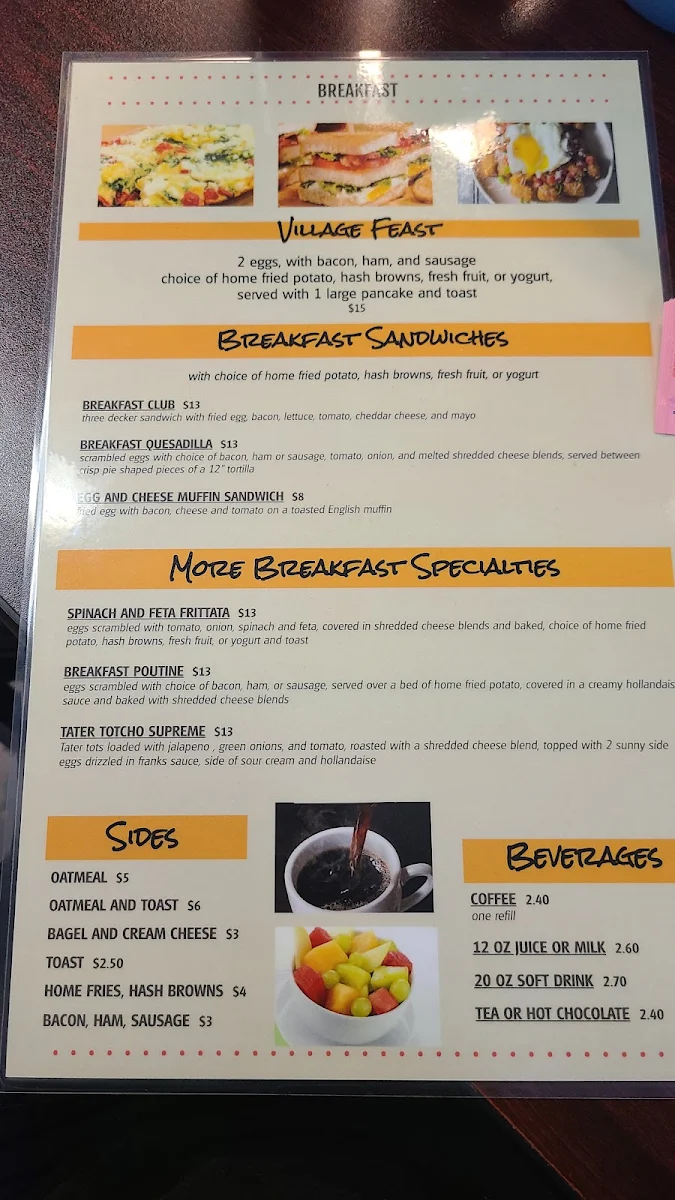 Menu, Village Gardens Family Restaurant