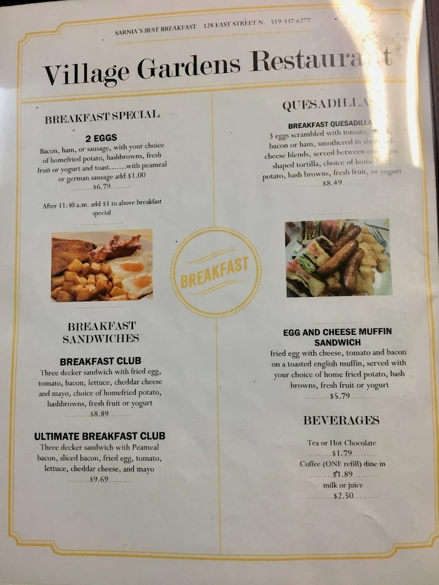 Menu, Village Gardens Family Restaurant