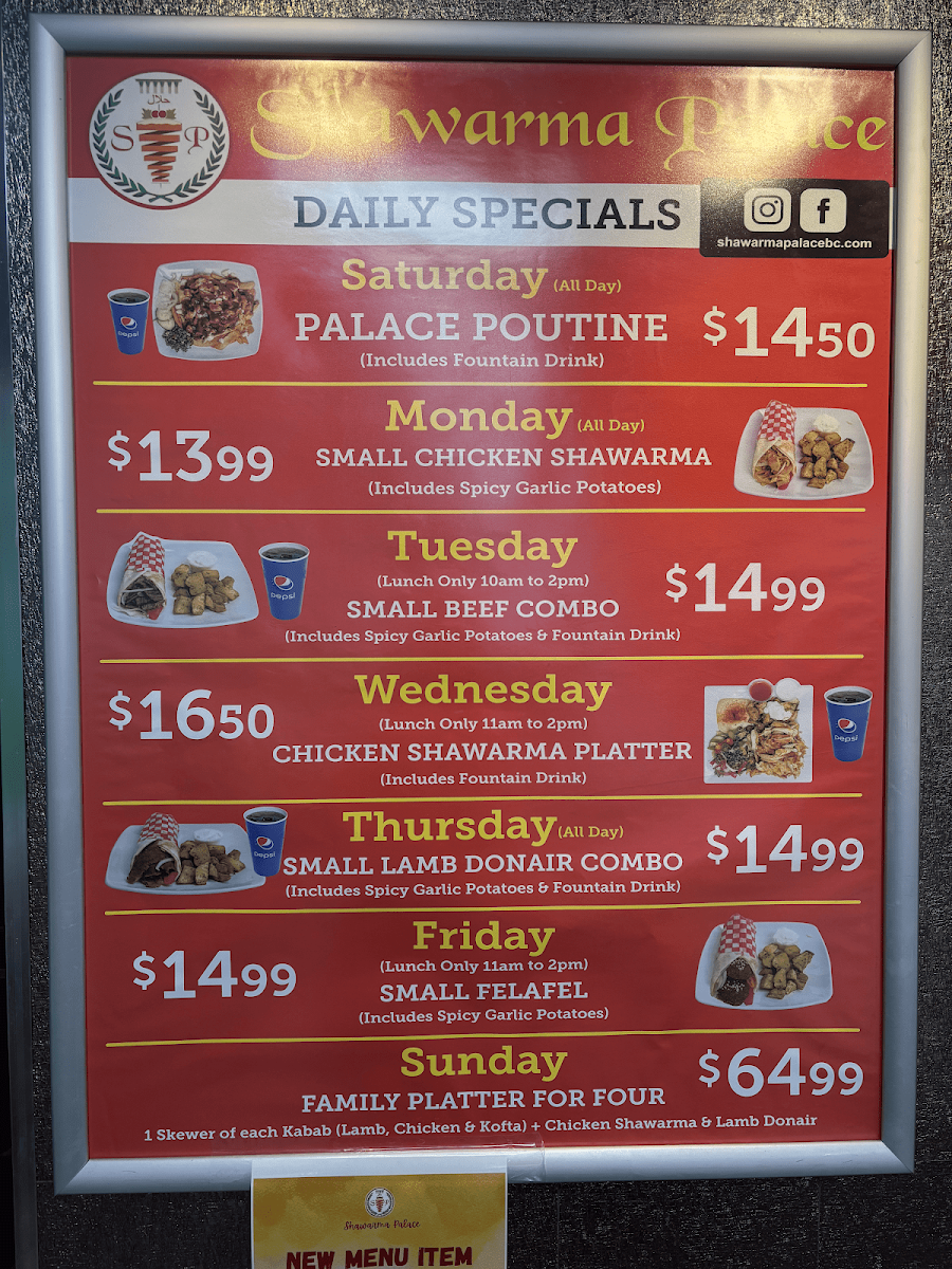 Menu, Shawarma Palace