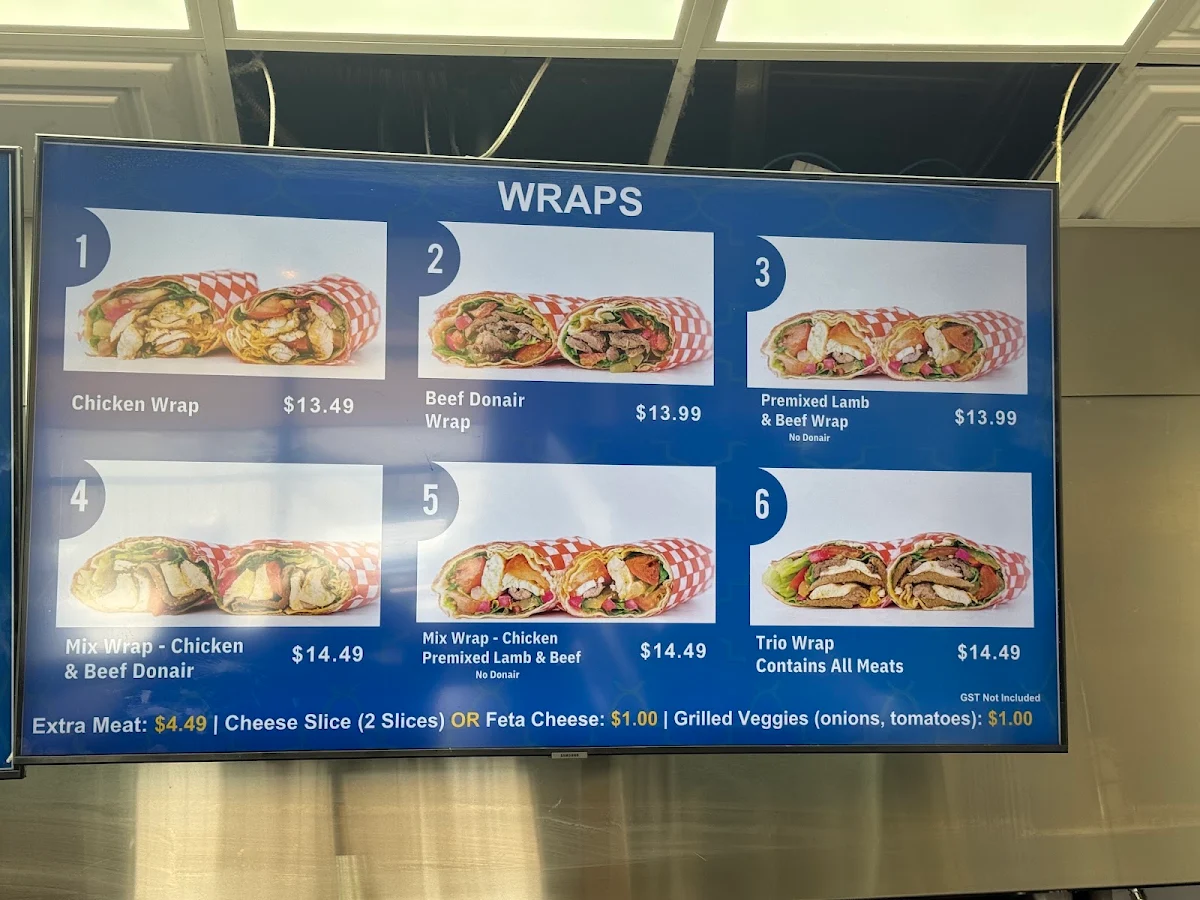 Menu, Shawarma Palace
