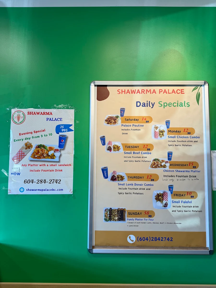 Menu, Shawarma Palace