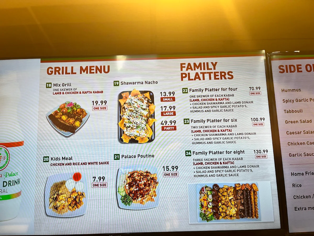 Menu, Shawarma Palace