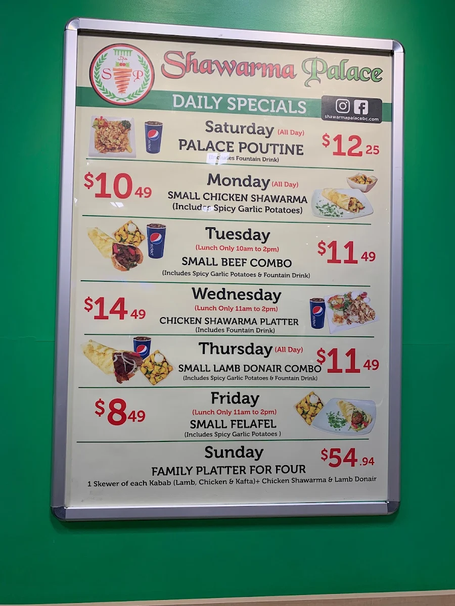 Menu, Shawarma Palace
