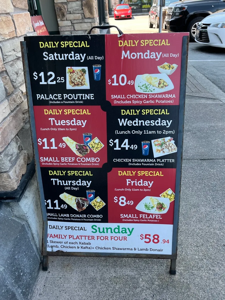 Menu, Shawarma Palace