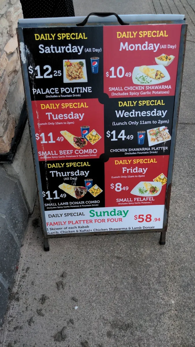 Menu, Shawarma Palace