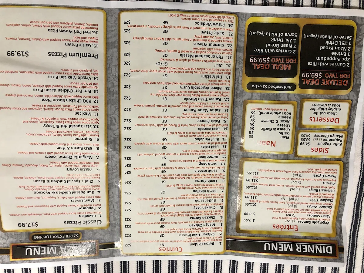 Menu, Little Star Indian restaurant