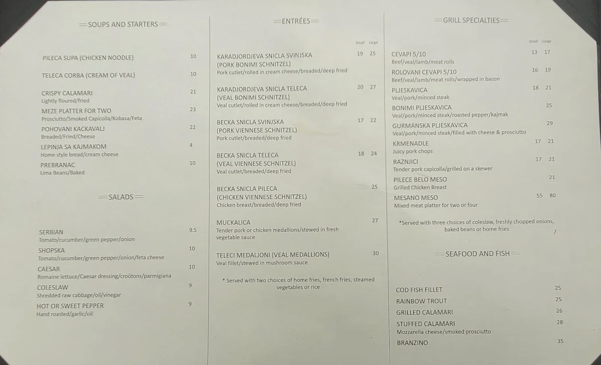 Menu, Bonimi