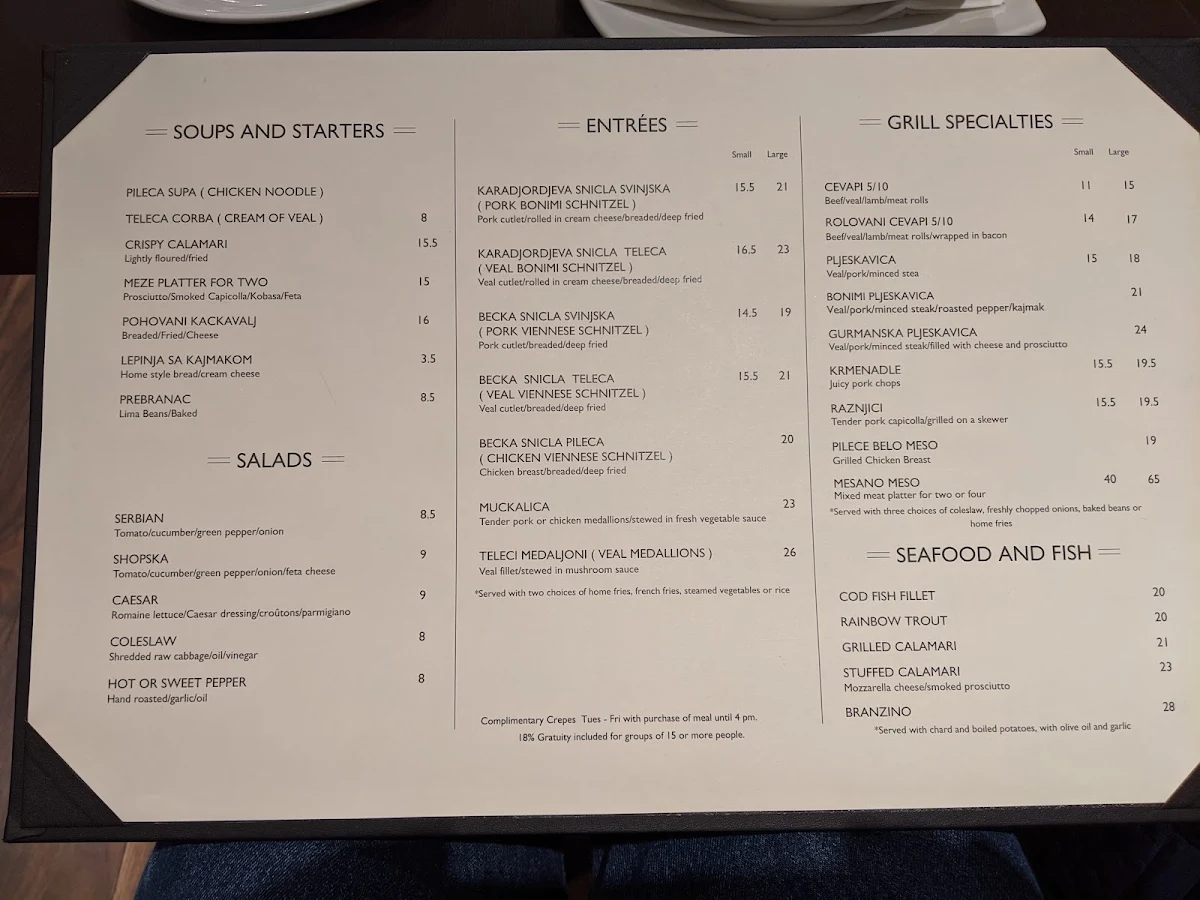 Menu, Bonimi