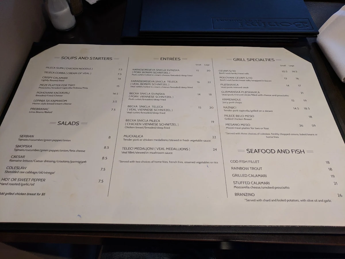 Menu, Bonimi