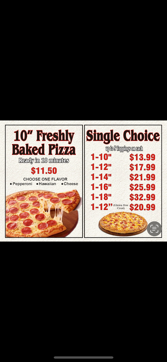 Menu, Pizza 3000