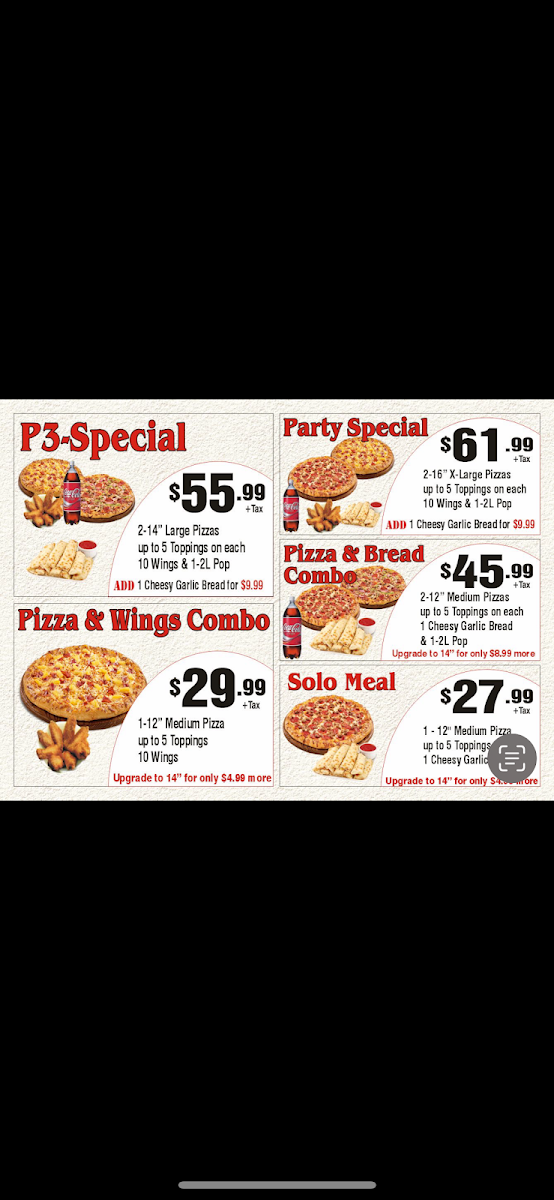 Menu, Pizza 3000