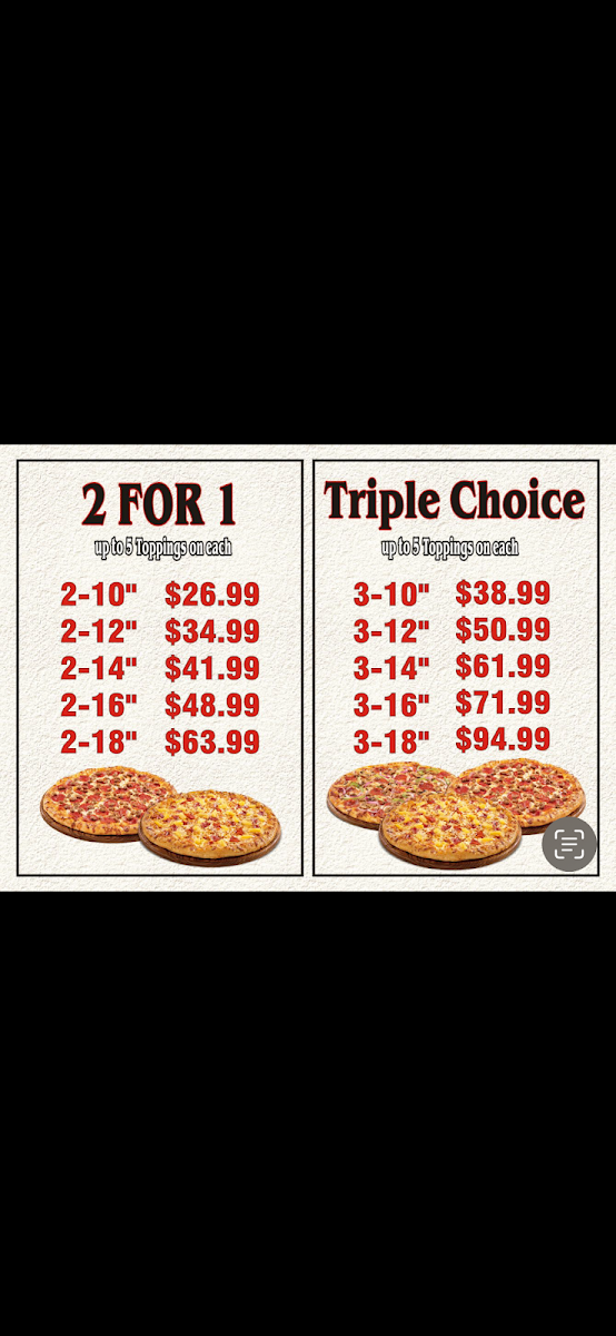 Menu, Pizza 3000