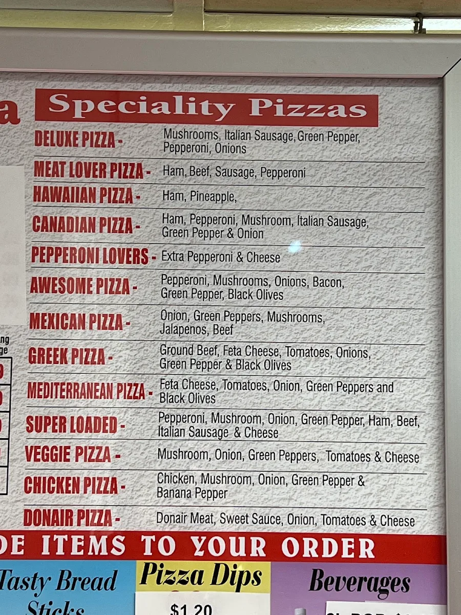 Menu, Pizza 3000