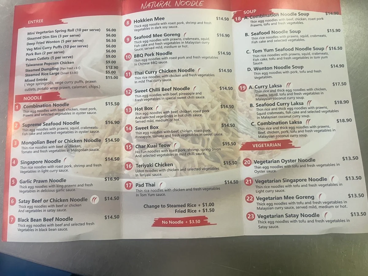 Menu, Natural Noodle Gatton