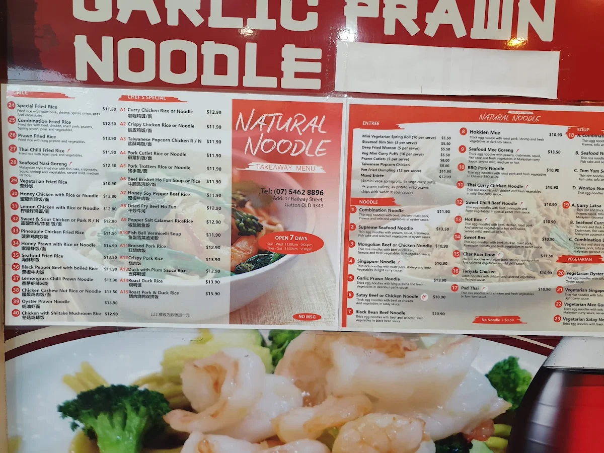 Menu, Natural Noodle Gatton