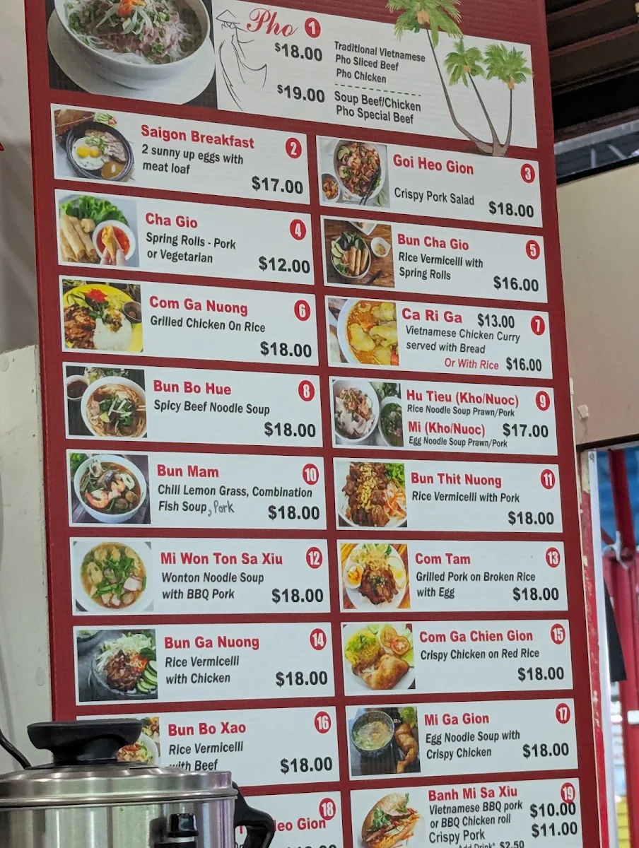 Menu, T's Vietnamese Classics