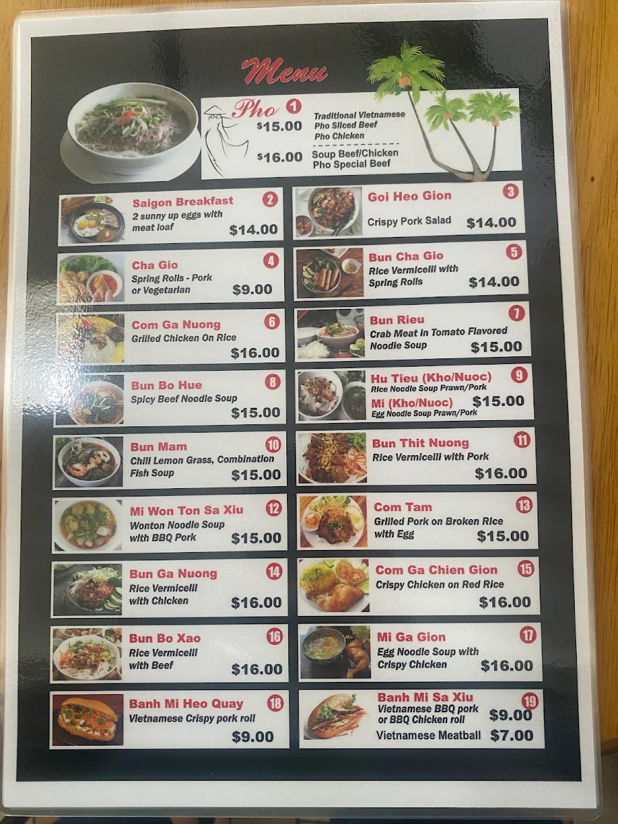 Menu, T's Vietnamese Classics