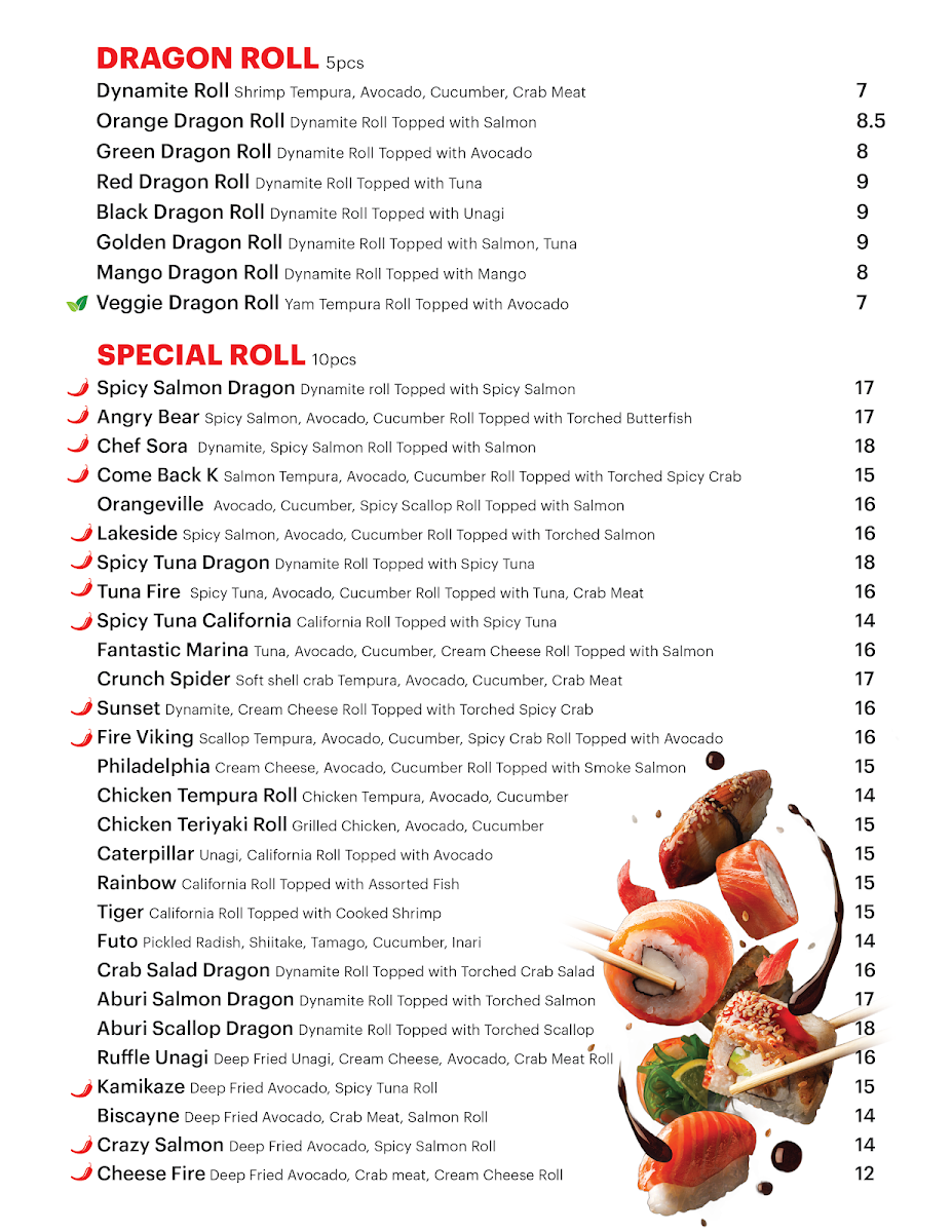 Menu, SUSHI SORA