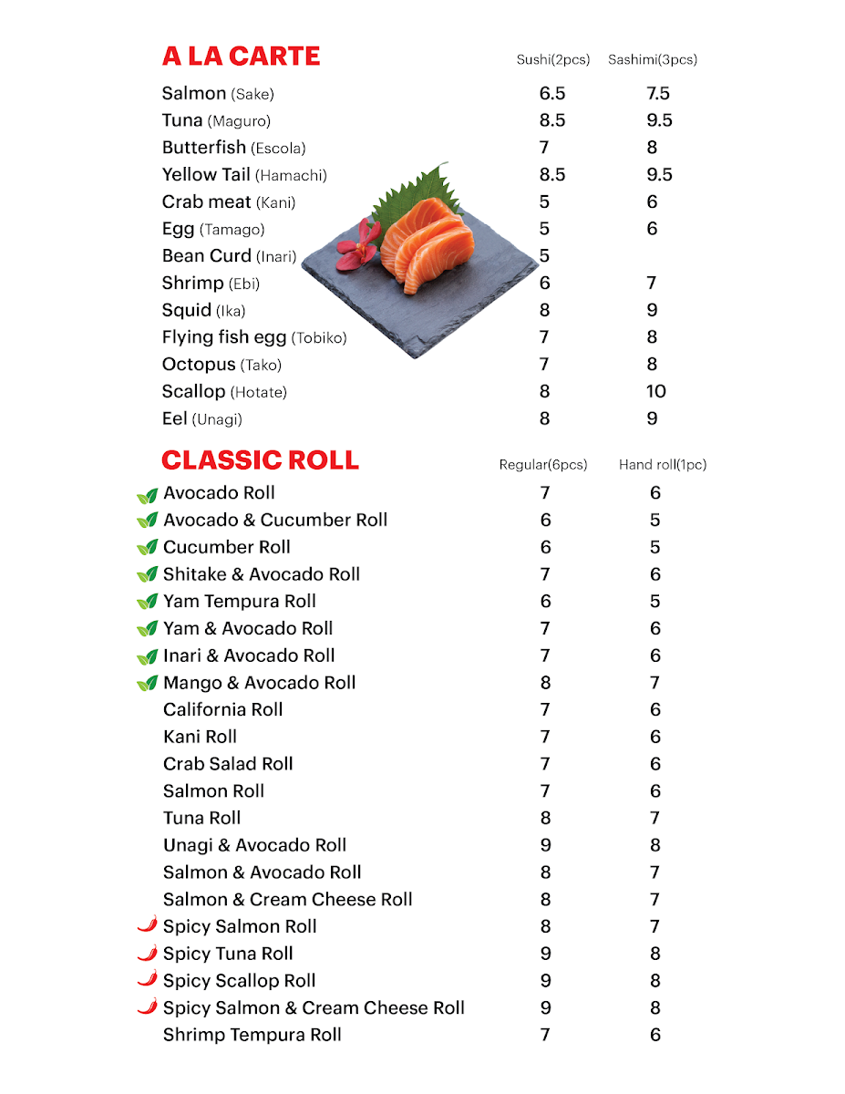 Menu, SUSHI SORA