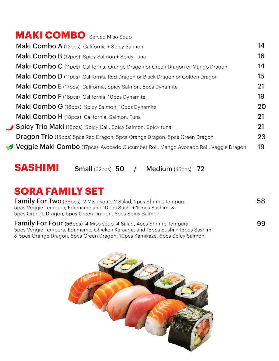 Menu, SUSHI SORA