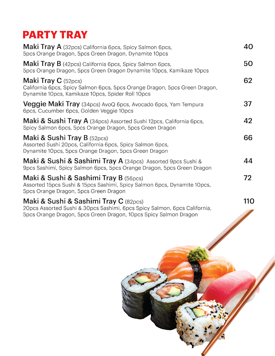 Menu, SUSHI SORA