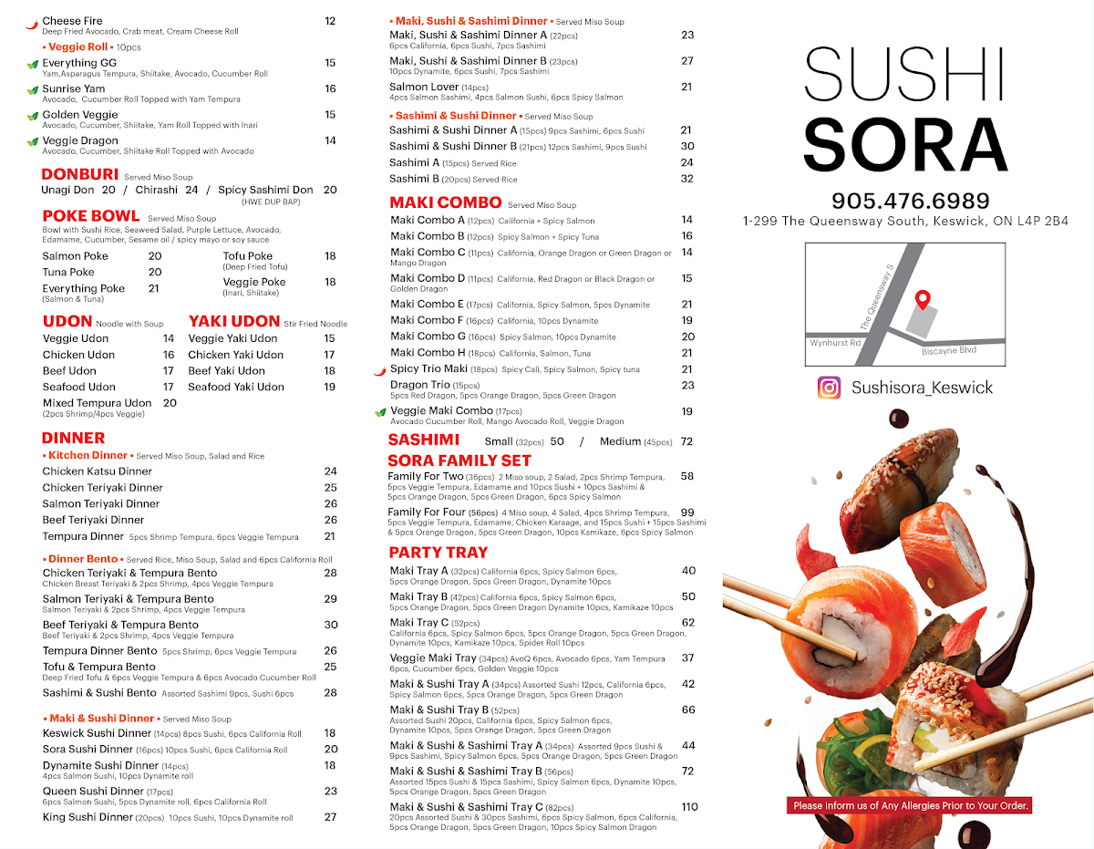 Menu, SUSHI SORA