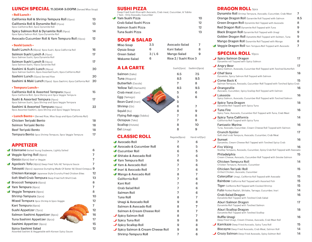 Menu, SUSHI SORA