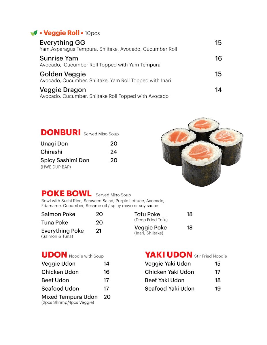 Menu, SUSHI SORA