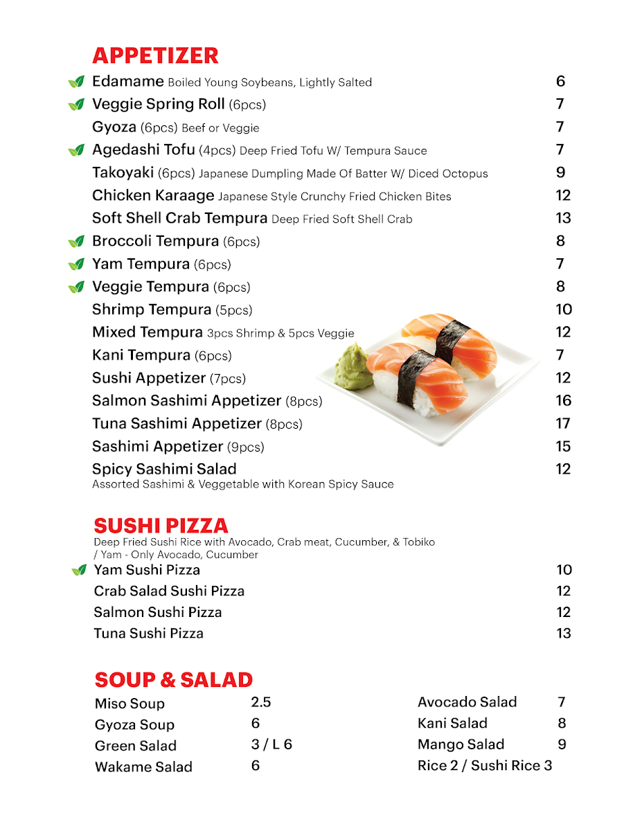 Menu, SUSHI SORA