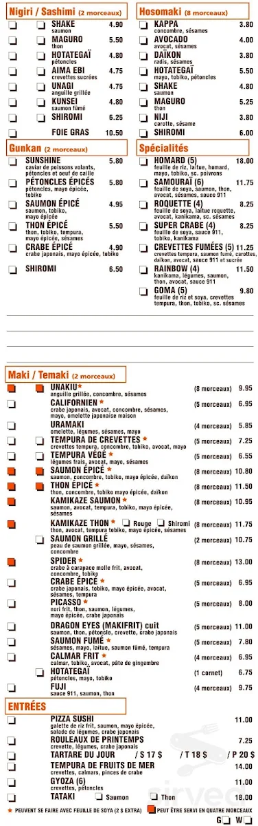 Menu, Temaki Sushi Bar