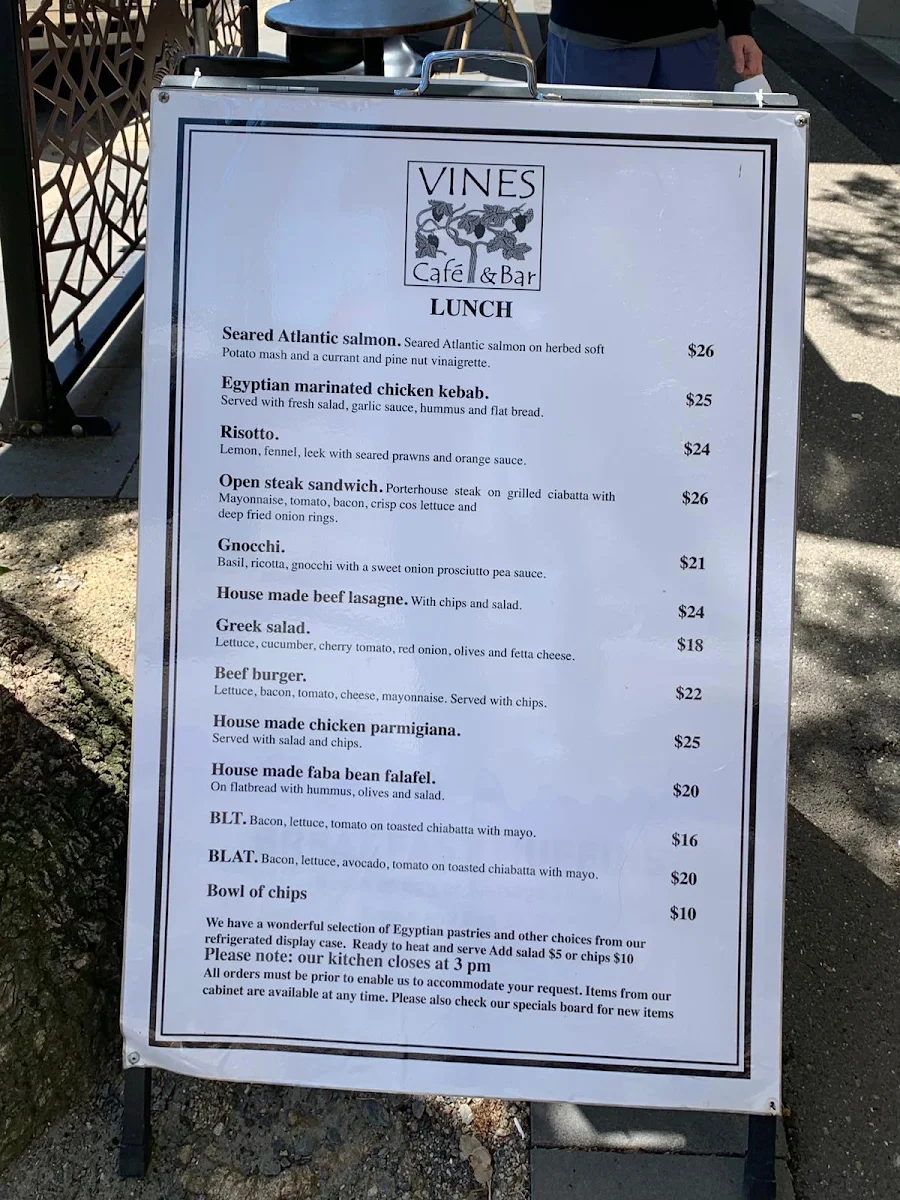 Menu, Vines Cafe & Bar