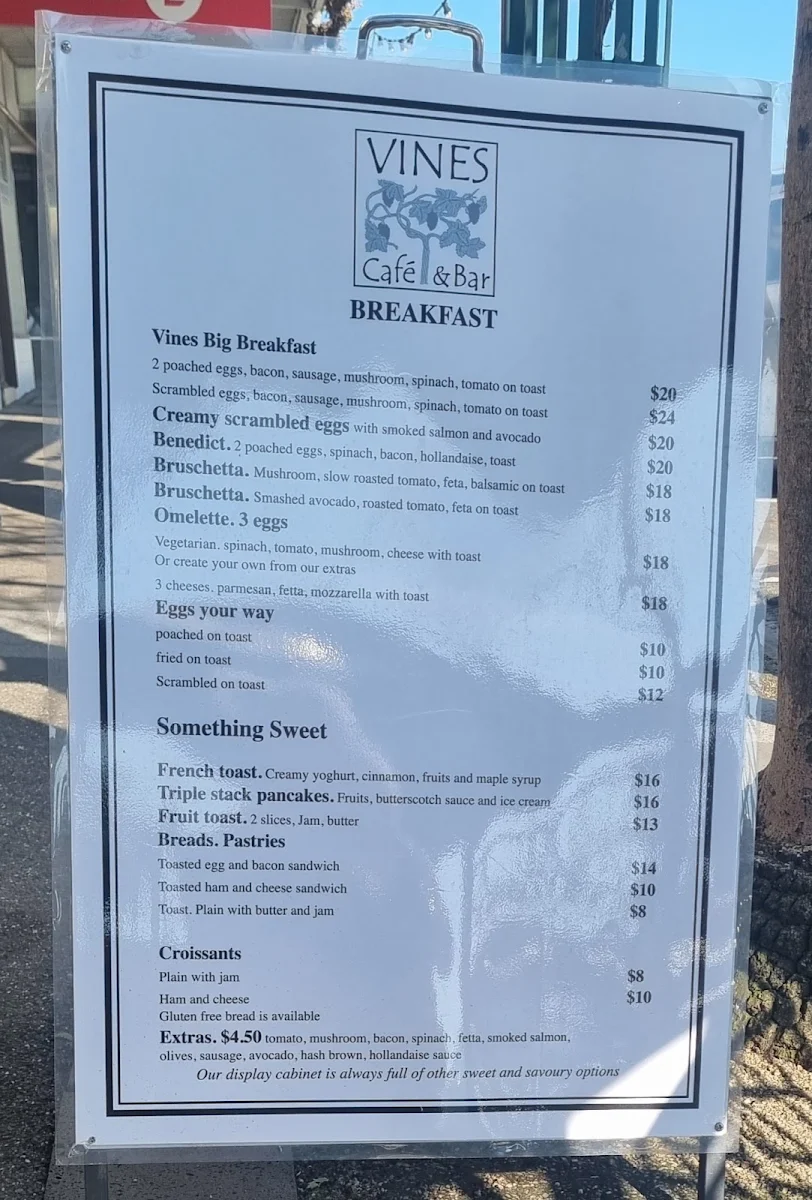 Menu, Vines Cafe & Bar