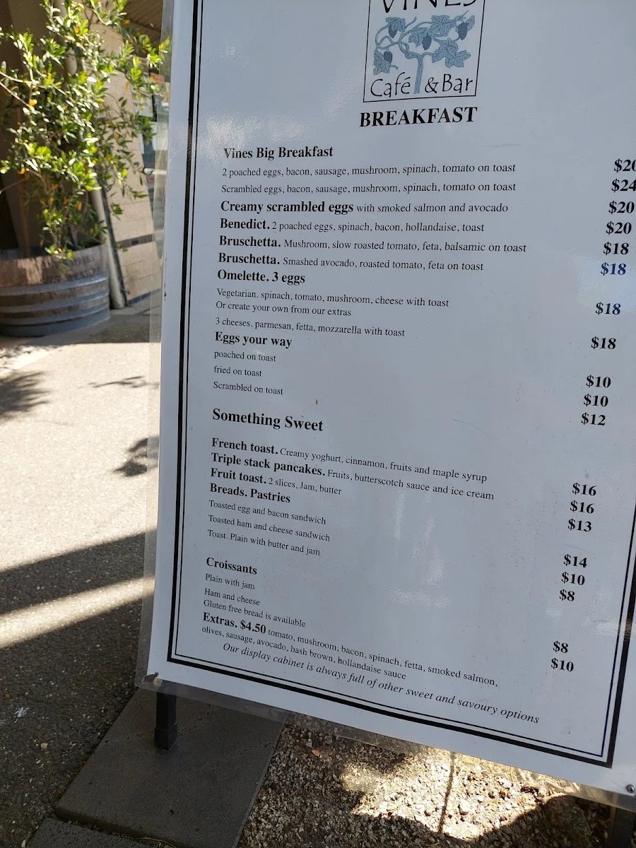Menu, Vines Cafe & Bar