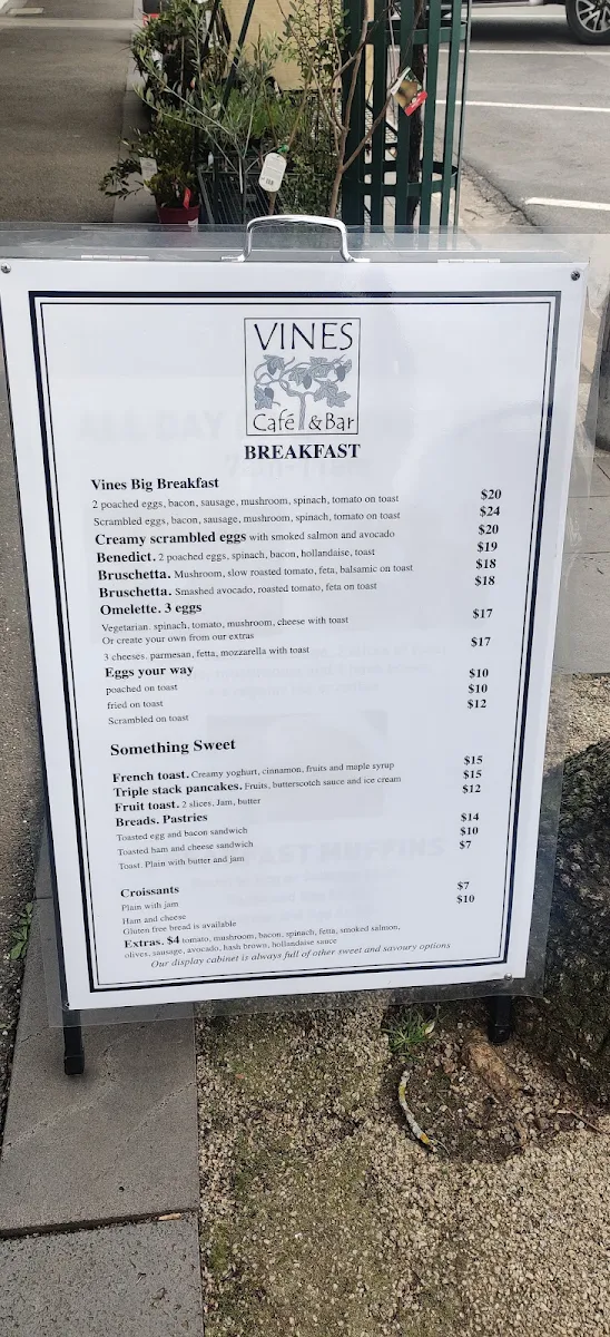 Menu, Vines Cafe & Bar