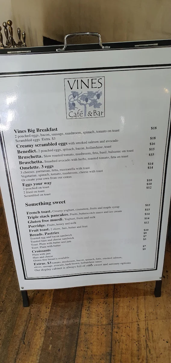 Menu, Vines Cafe & Bar