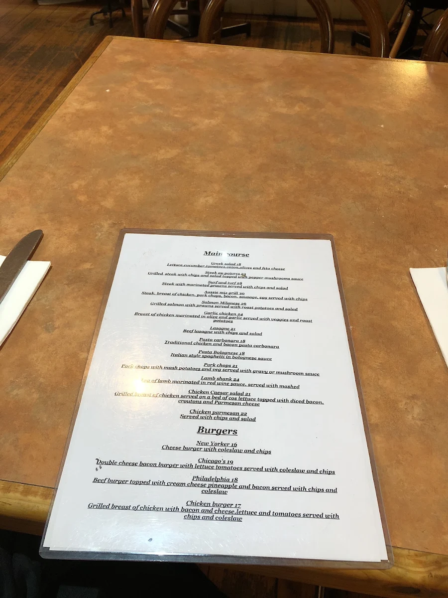 Menu, Vines Cafe & Bar