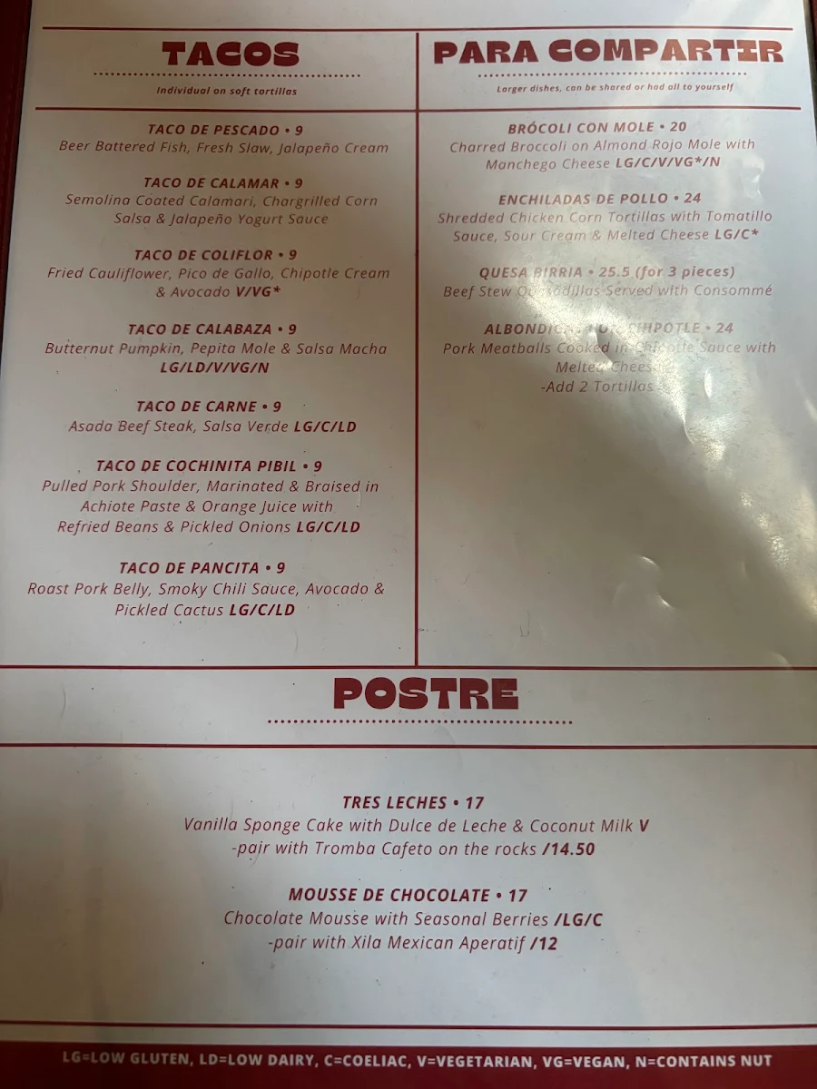 Menu, Tres a Cinco