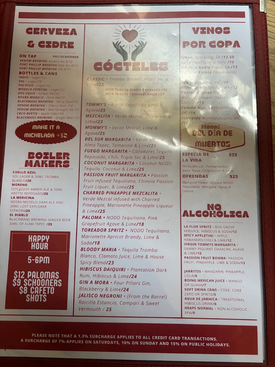 Menu, Tres a Cinco