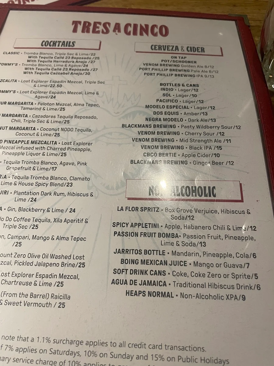 Menu, Tres a Cinco