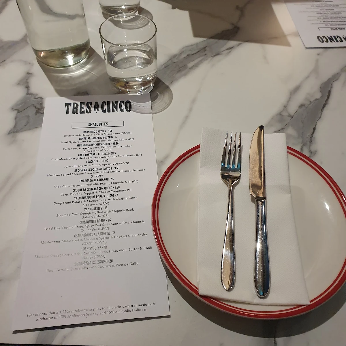 Menu, Tres a Cinco