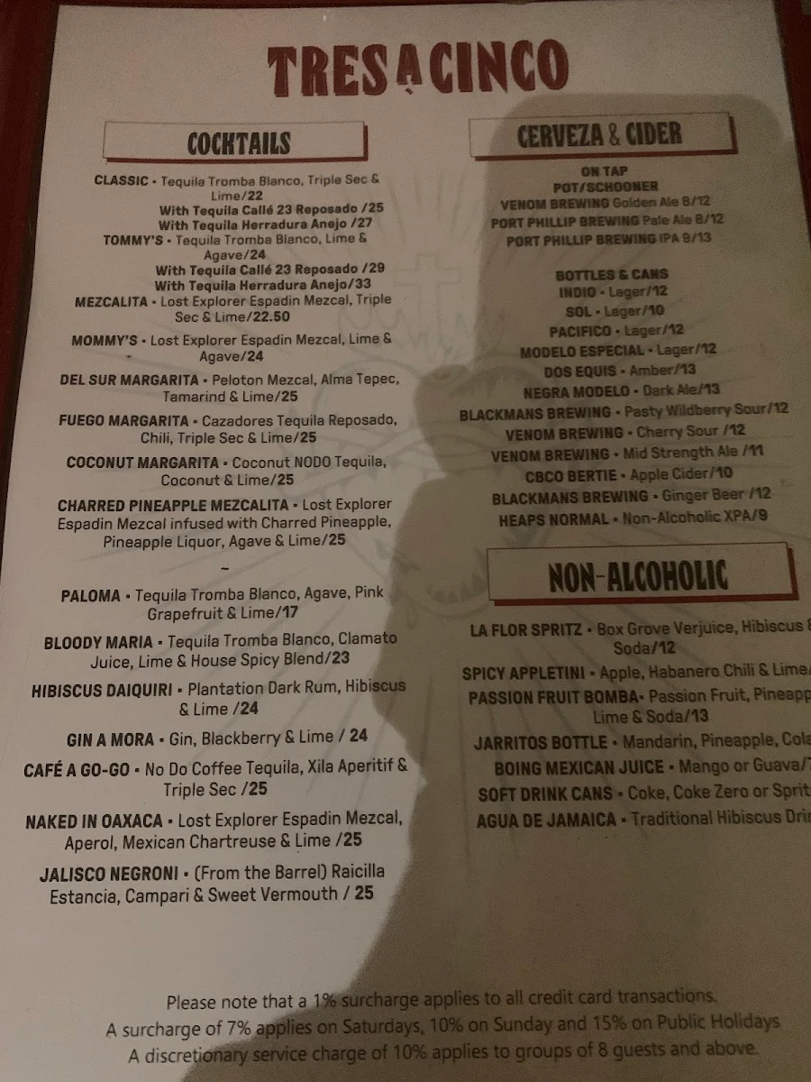 Menu, Tres a Cinco