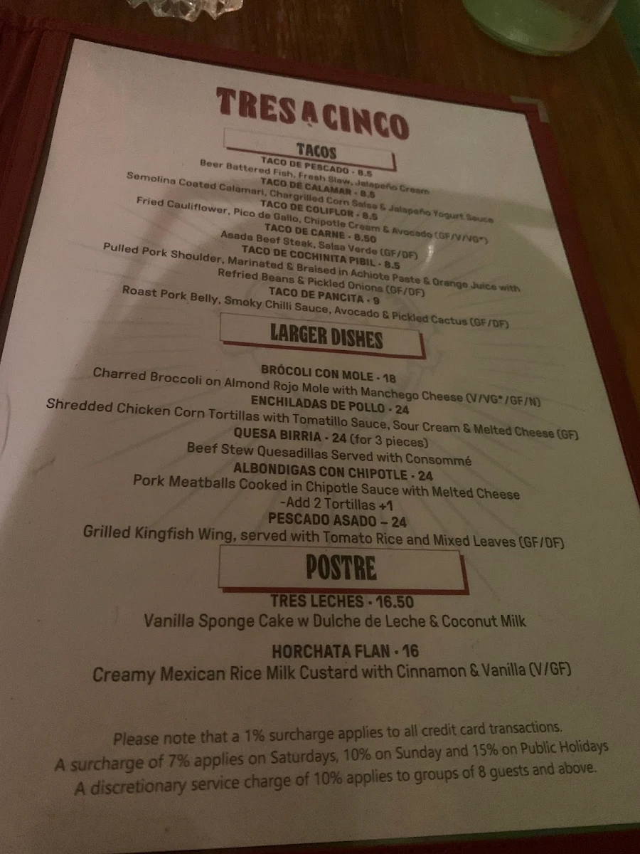 Menu, Tres a Cinco